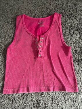 One Step Ahead Ribbed Snap-Front Tank - Bright Pink
